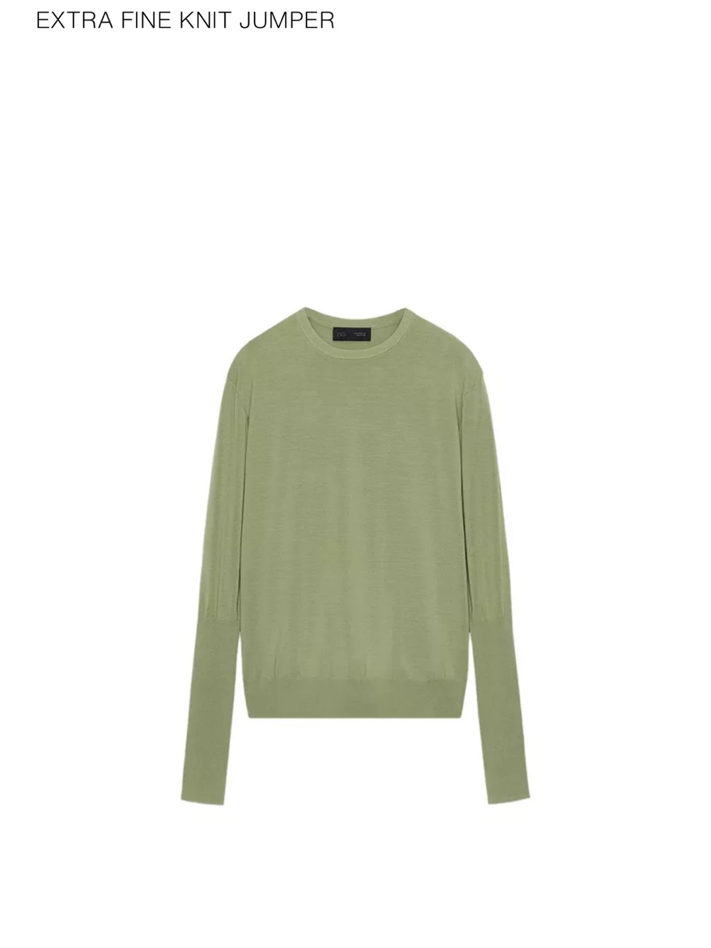 Zara Extra Fine Knit Crew Neck Sweater in Matte Green Large NWOT